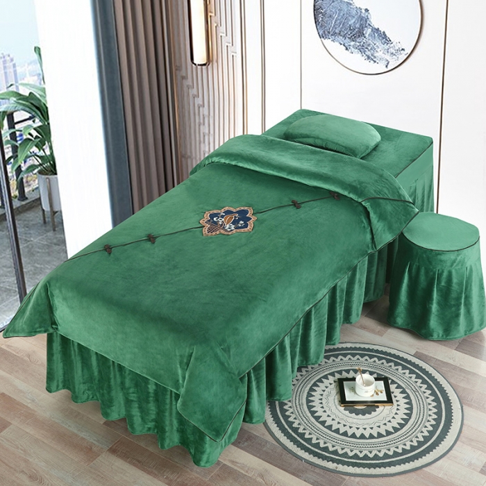 91家纺网 家纺一手货源 找家纺 不打烊家纺 2021新款古韵新生水晶绒美容床罩 墨绿
