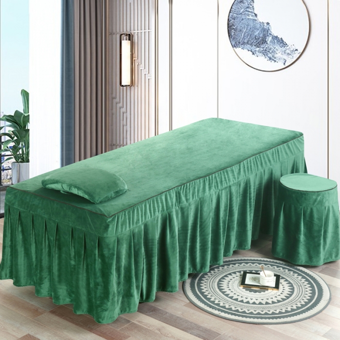 91家纺网 家纺一手货源 找家纺 不打烊家纺 2021新款古韵新生水晶绒美容床罩 墨绿