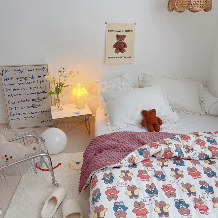 91家纺网 家纺一手货源 找家纺 星期八 2021新款韩国超ins进口安抚豆豆被子春秋被 ok熊