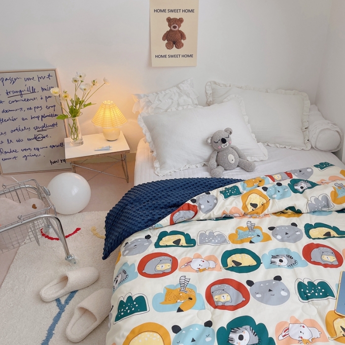 91家纺网 家纺一手货源 找家纺 星期八 2021新款韩国超ins进口安抚豆豆被子春秋被 动物派对