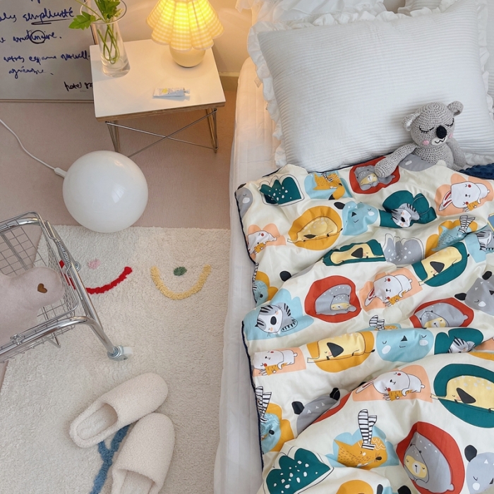 91家纺网 家纺一手货源 找家纺 星期八 2021新款韩国超ins进口安抚豆豆被子春秋被 动物派对