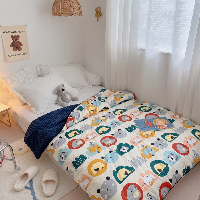 91家纺网 家纺一手货源 找家纺 星期八 2021新款韩国超ins进口安抚豆豆被子春秋被 动物派对