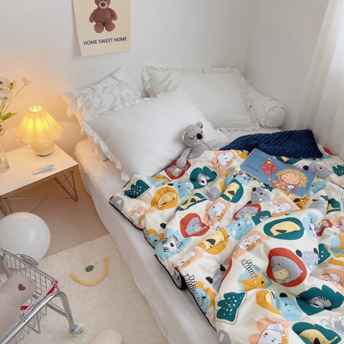 91家纺网 家纺一手货源 找家纺 星期八 2021新款韩国超ins进口安抚豆豆被子春秋被 动物派对