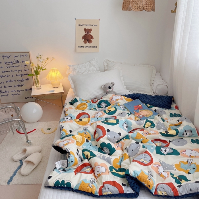 91家纺网 家纺一手货源 找家纺 星期八 2021新款韩国超ins进口安抚豆豆被子春秋被 动物派对