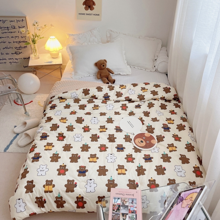 91家纺网 家纺一手货源 找家纺 星期八 2021新款韩国超ins进口安抚豆豆被子春秋被 机器熊棕