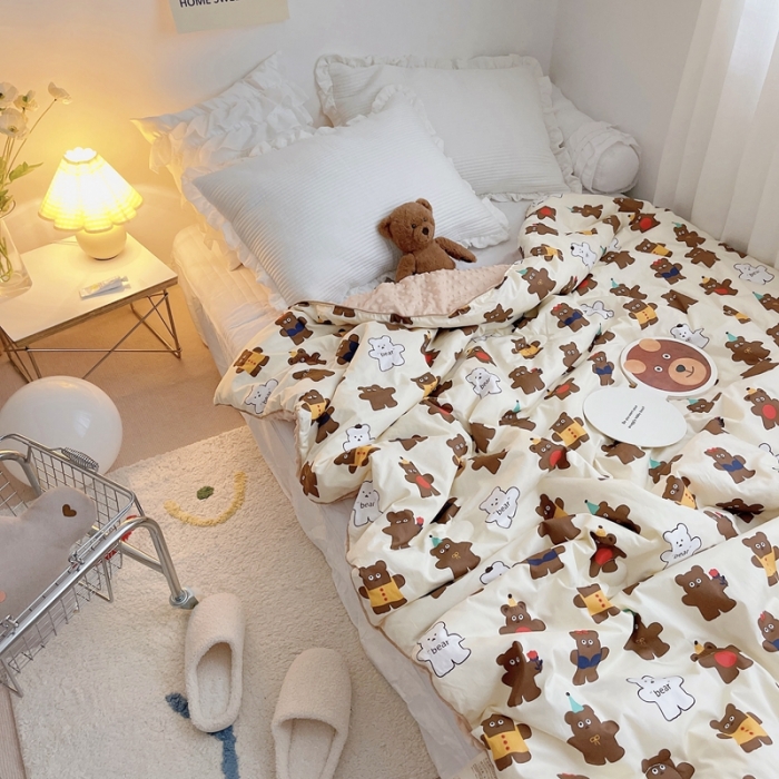 91家纺网 家纺一手货源 找家纺 星期八 2021新款韩国超ins进口安抚豆豆被子春秋被 机器熊棕