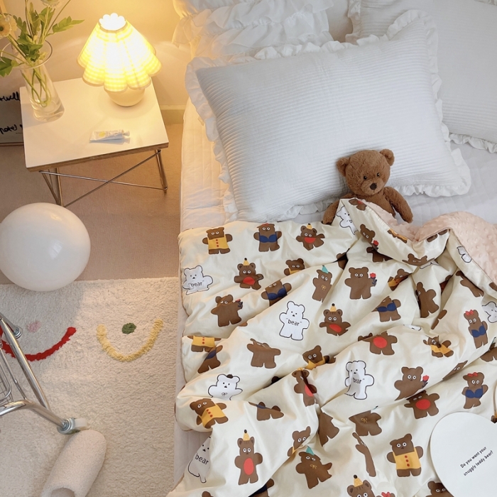 91家纺网 家纺一手货源 找家纺 星期八 2021新款韩国超ins进口安抚豆豆被子春秋被 机器熊棕