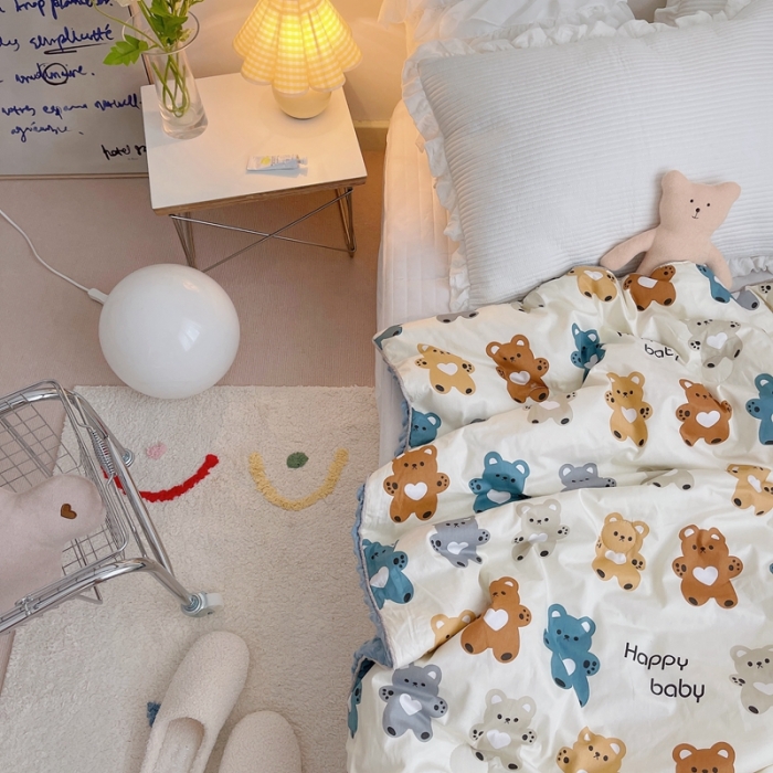 91家纺网 家纺一手货源 找家纺 星期八 2021新款韩国超ins进口安抚豆豆被子春秋被 七彩熊