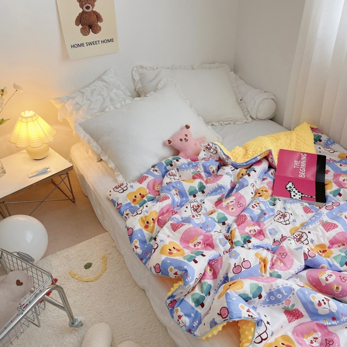 91家纺网 家纺一手货源 找家纺 星期八 2021新款韩国超ins进口安抚豆豆被子春秋被 兔兔乐园