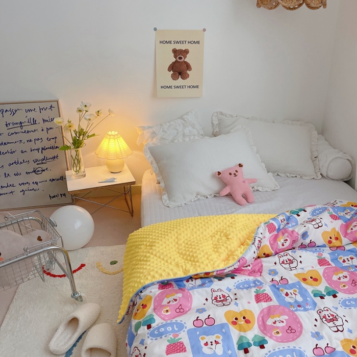 91家纺网 家纺一手货源 找家纺 星期八 2021新款韩国超ins进口安抚豆豆被子春秋被 兔兔乐园