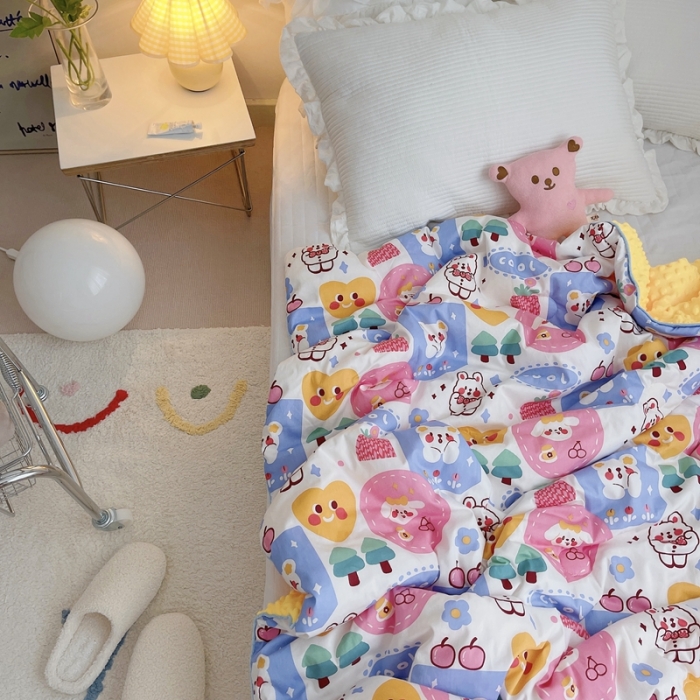 91家纺网 家纺一手货源 找家纺 星期八 2021新款韩国超ins进口安抚豆豆被子春秋被 兔兔乐园