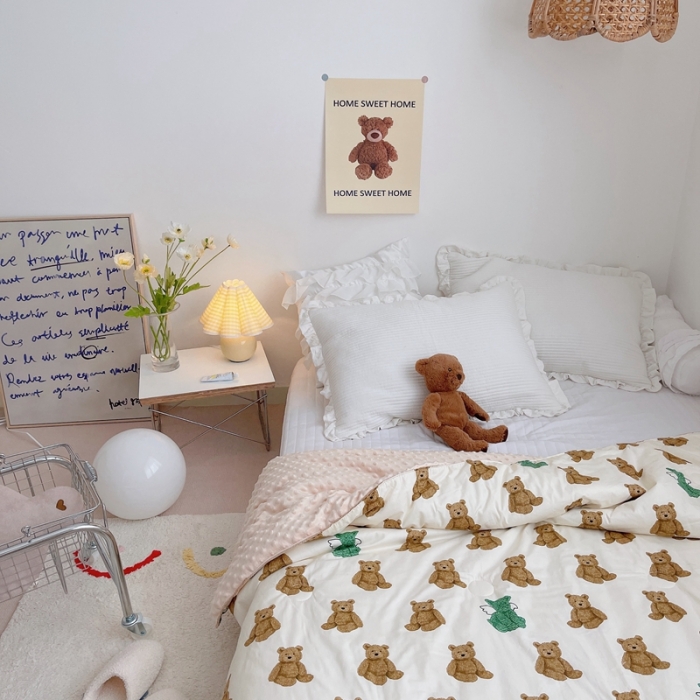 91家纺网 家纺一手货源 找家纺 星期八 2021新款韩国超ins进口安抚豆豆被子春秋被 小棕熊