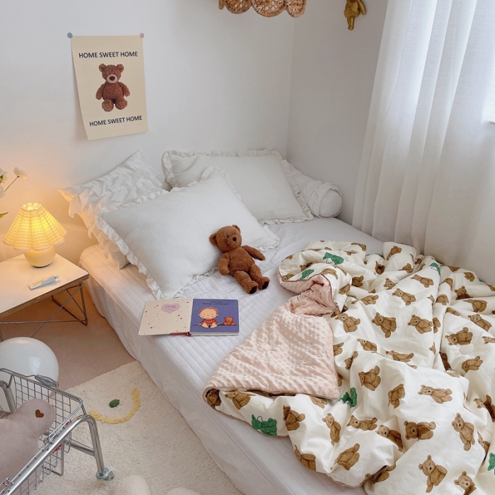 91家纺网 家纺一手货源 找家纺 星期八 2021新款韩国超ins进口安抚豆豆被子春秋被 小棕熊