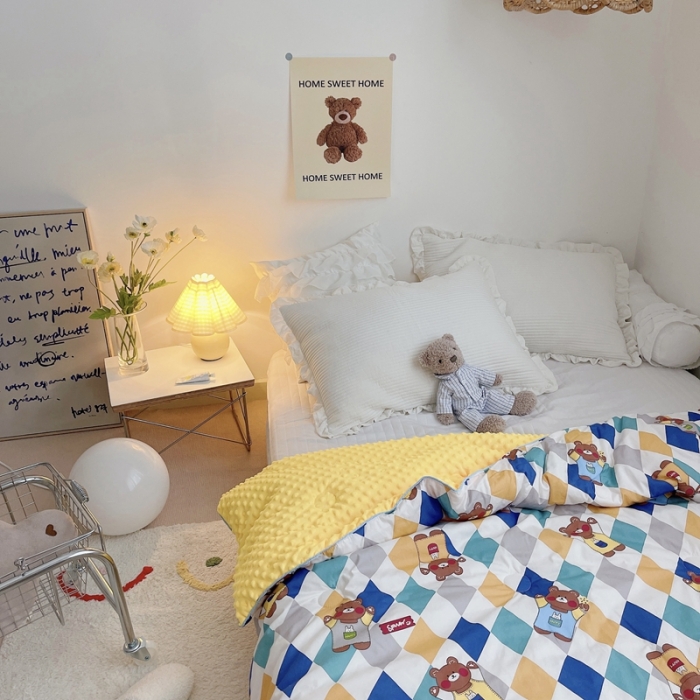 91家纺网 家纺一手货源 找家纺 星期八 2021新款韩国超ins进口安抚豆豆被子春秋被 熊熊乐园