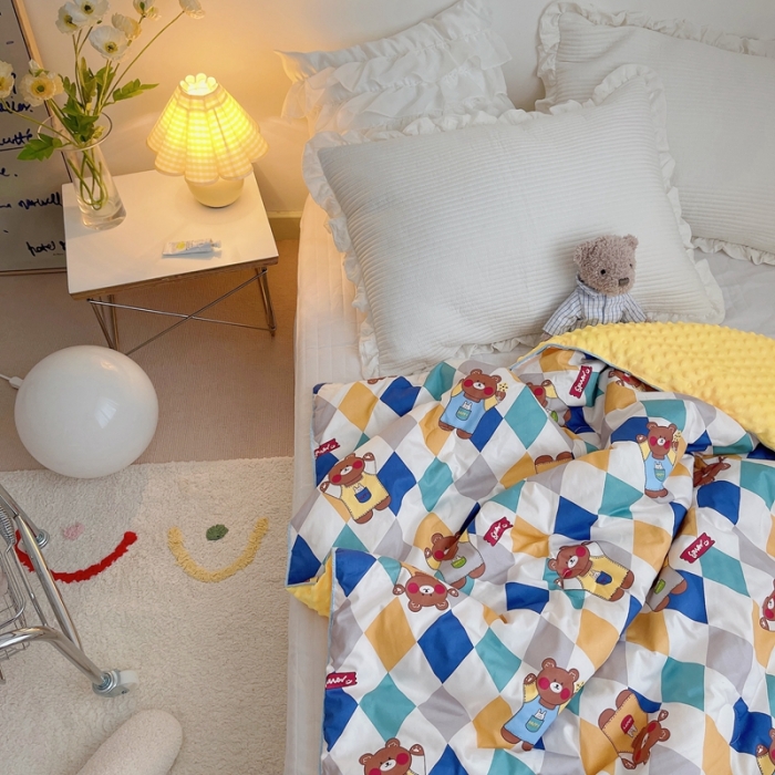 91家纺网 家纺一手货源 找家纺 星期八 2021新款韩国超ins进口安抚豆豆被子春秋被 熊熊乐园