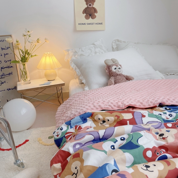 91家纺网 家纺一手货源 找家纺 星期八 2021新款韩国超ins进口安抚豆豆被子春秋被 紫小兔