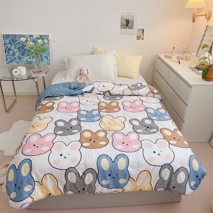 91家纺网 家纺一手货源 找家纺 星期八 2021新款韩国超ins进口安抚豆豆被子春秋被 兔兔