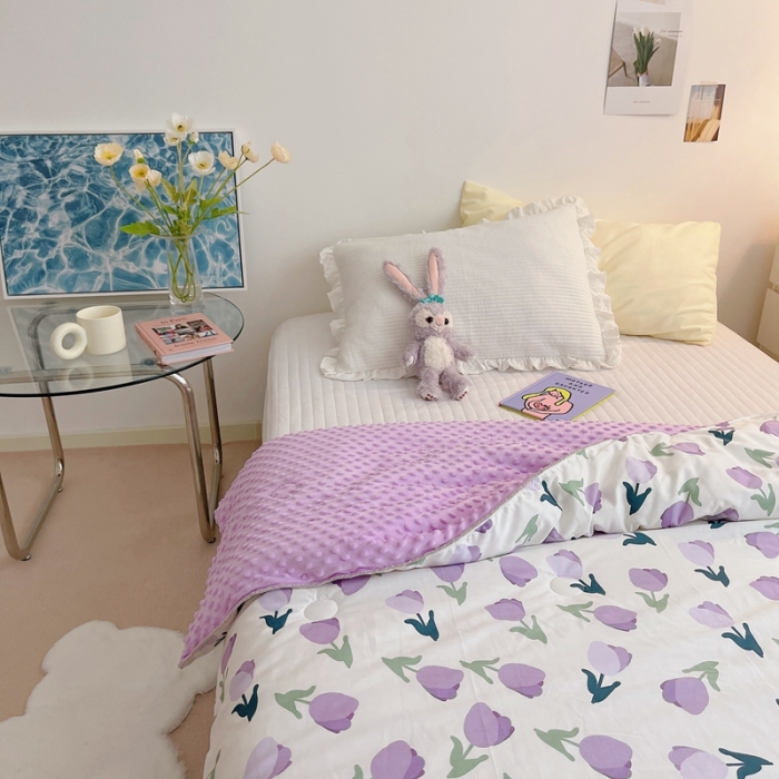 91家纺网 家纺一手货源 找家纺 星期八 2021新款韩国超ins进口安抚豆豆被子春秋被 郁金香