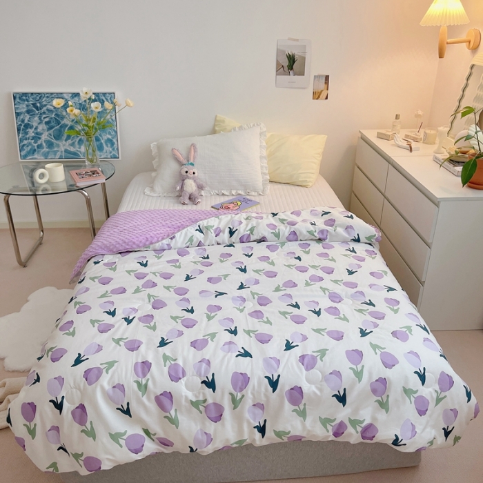 91家纺网 家纺一手货源 找家纺 星期八 2021新款韩国超ins进口安抚豆豆被子春秋被 郁金香