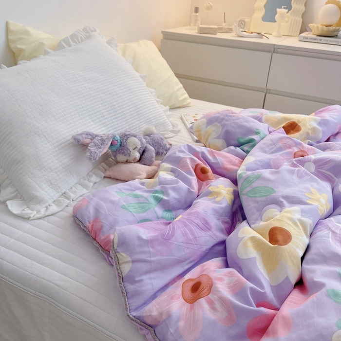 91家纺网 家纺一手货源 找家纺 星期八 2021新款韩国超ins进口安抚豆豆被子春秋被 紫色花