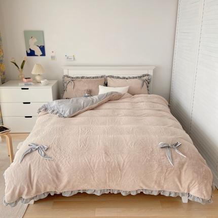 91家纺网 家纺一手货源 找家纺 总六巷胡同 2021新款韩式少女心蝴蝶结兔兔绒四件套实拍图