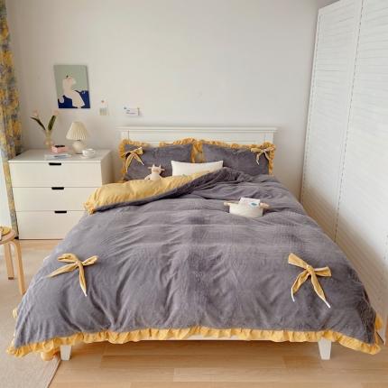 91家纺网 家纺一手货源 找家纺 总六巷胡同 2021新款韩式少女心蝴蝶结兔兔绒四件套实拍图