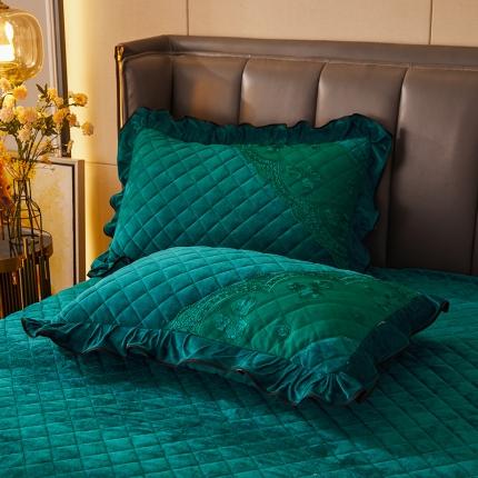 91家纺网 家纺一手货源 找家纺 瑞宝2025新款水晶绒法式单枕套 墨绿