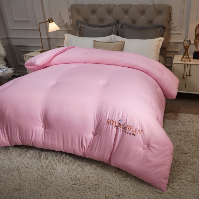 91家纺网 家纺一手货源 找家纺 天瑜家纺 2023洛卡棉冬被秋冬被子丝棉被芯 大豆被-粉色