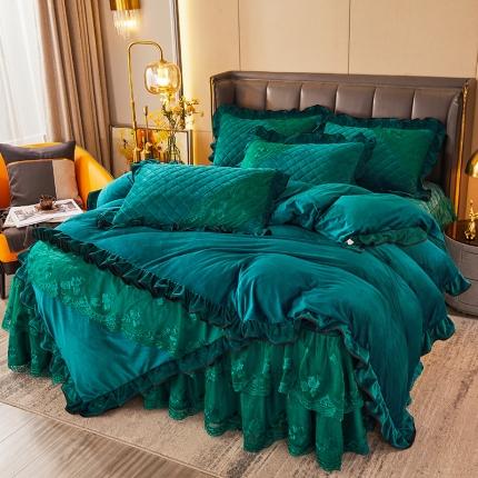 91家纺网 家纺一手货源 找家纺 瑞宝 2025新款水晶绒法式单被套 墨绿