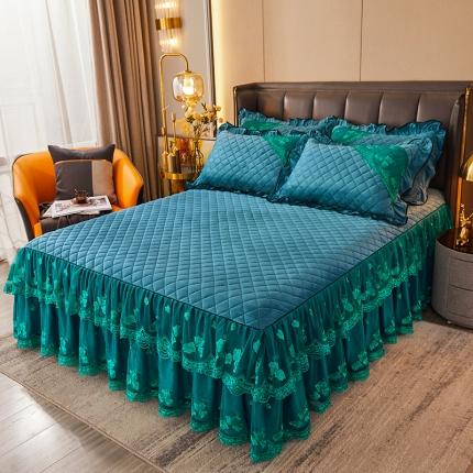 91家纺网 家纺一手货源 找家纺 瑞宝 2025新款水晶绒法式单床裙 湖蓝