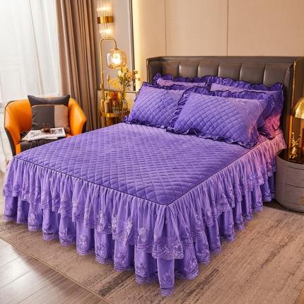 91家纺网 家纺一手货源 找家纺 瑞宝 2025新款水晶绒法式单床裙 优雅紫