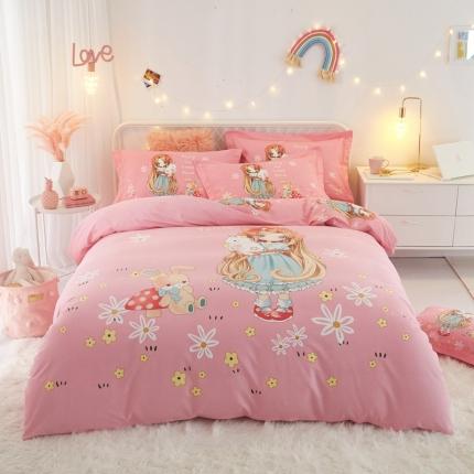 惠居家 2022大版全棉磨毛四件套中国风花卉 可爱女孩