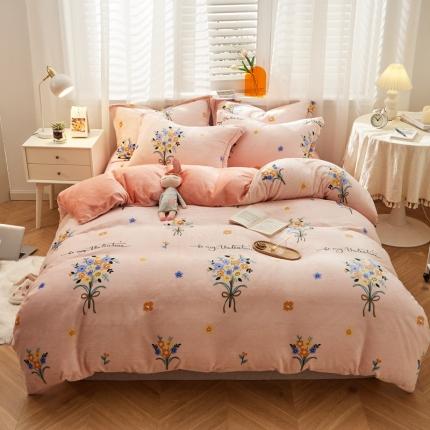 91家纺网 家纺一手货源 找家纺 （总）佰亿莱 2024新款高克重牛奶绒印花四件套