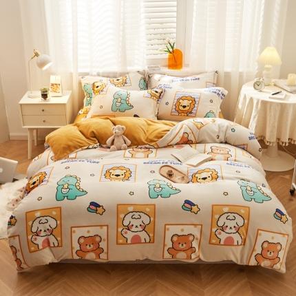 91家纺网 家纺一手货源 找家纺 （总）佰亿莱 2024新款高克重牛奶绒印花四件套