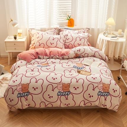 91家纺网 家纺一手货源 找家纺 （总）佰亿莱 2024新款高克重牛奶绒印花四件套