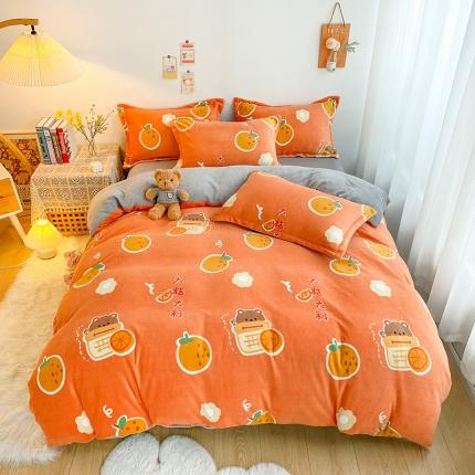 91家纺网 家纺一手货源 找家纺 沐棉 2021新款卡通牛奶绒四件套新拍 大桔大利