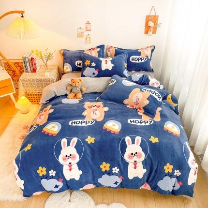 91家纺网 家纺一手货源 找家纺 沐棉 2021新款卡通牛奶绒四件套新拍 太空旅行