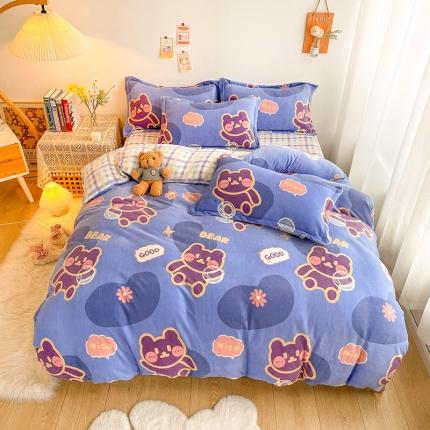 91家纺网 家纺一手货源 找家纺 沐棉 2021新款卡通牛奶绒四件套新拍 顽皮熊