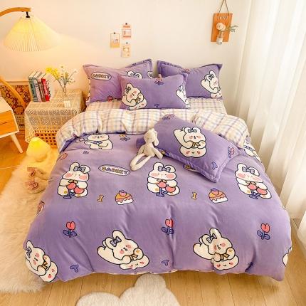 沐棉 2021新款卡通牛奶绒四件套新拍 蛋糕兔