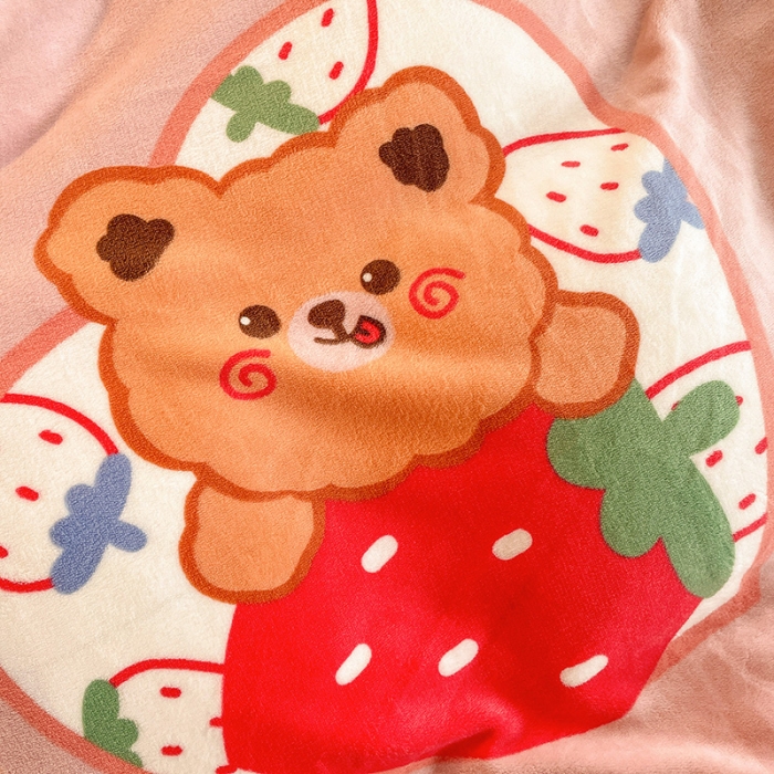 91家纺网 家纺一手货源 找家纺 沐棉 2021新款卡通牛奶绒四件套新拍 草莓熊