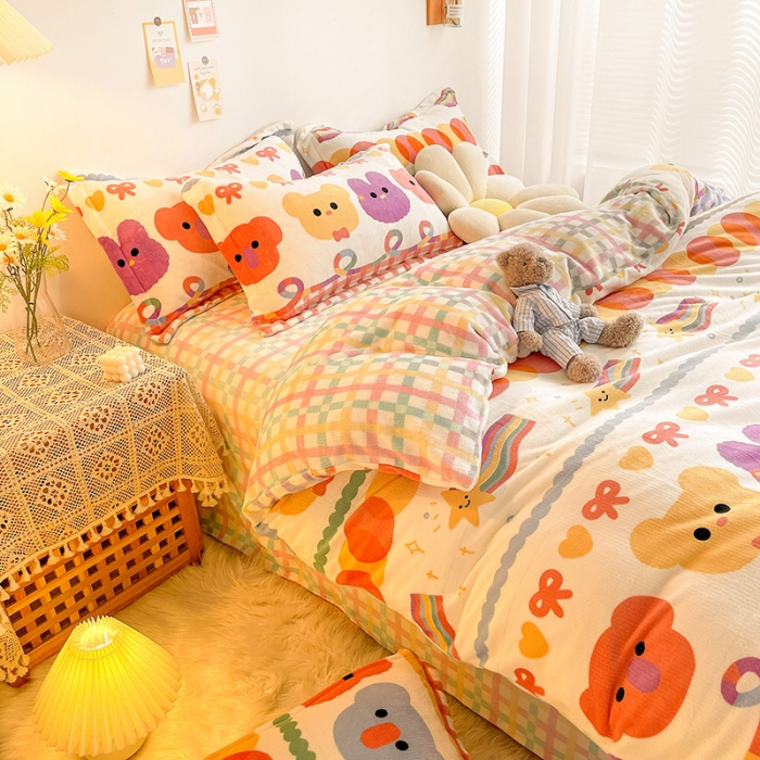 91家纺网 家纺一手货源 找家纺 沐棉 2021新款卡通牛奶绒四件套新拍 动物家族