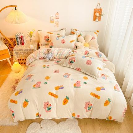 沐棉 2021新款卡通牛奶绒四件套新拍 萝卜兔