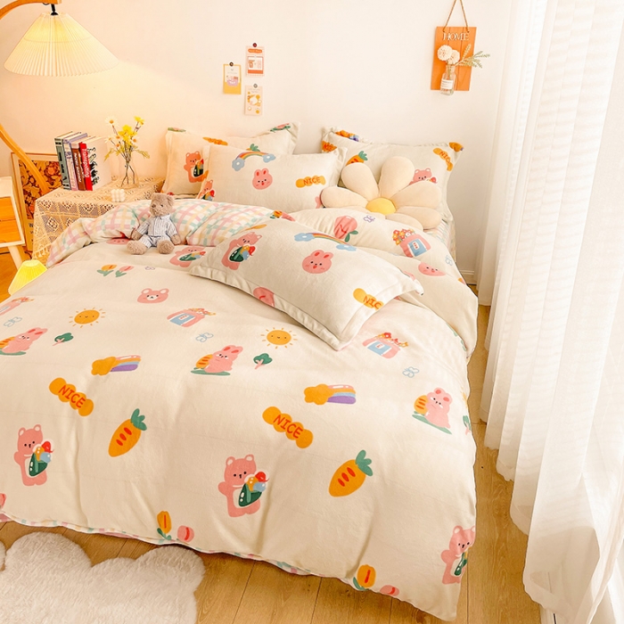 91家纺网 家纺一手货源 找家纺 沐棉 2021新款卡通牛奶绒四件套新拍 萝卜兔