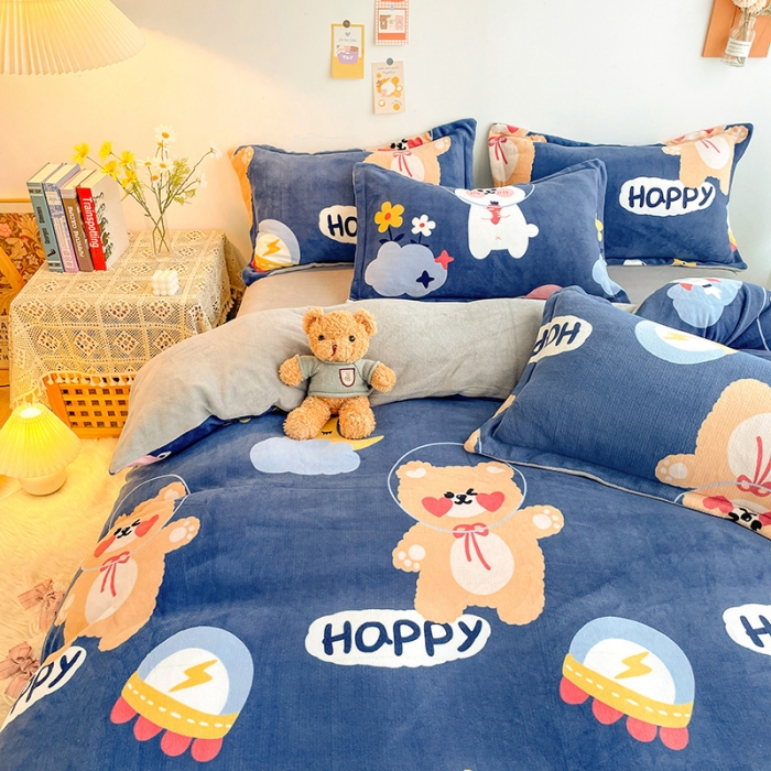 91家纺网 家纺一手货源 找家纺 沐棉 2021新款卡通牛奶绒四件套新拍 太空旅行