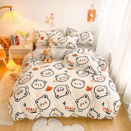 沐棉 2021新款卡通牛奶绒四件套新拍 太空熊