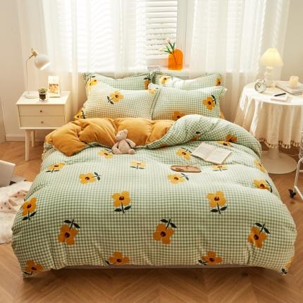 91家纺网 家纺一手货源 找家纺 佰亿莱 2024新款高克重牛奶绒印花四件套 踏青