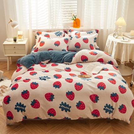 91家纺网 家纺一手货源 找家纺 佰亿莱 2024新款高克重牛奶绒印花四件套 甜蜜蜜