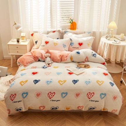 91家纺网 家纺一手货源 找家纺 佰亿莱 2024新款高克重牛奶绒印花四件套 一见钟情