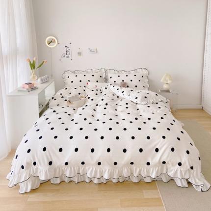 91家纺网 家纺一手货源 找家纺 总漫调2021新款ins风波点黑白系列小清新牛奶绒床盖四件套