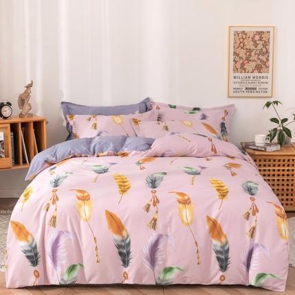 91家纺网 家纺一手货源 找家纺 星期三2021年9月新款铂金全棉13372四件套（加老板微信有会员价）缤纷羽毛-绿